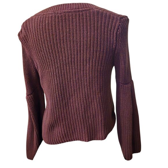 Free People XS Chunky Damsel Bell Sleeve Knit Sweater Cropped Wine Purple - Picture 2 of 9